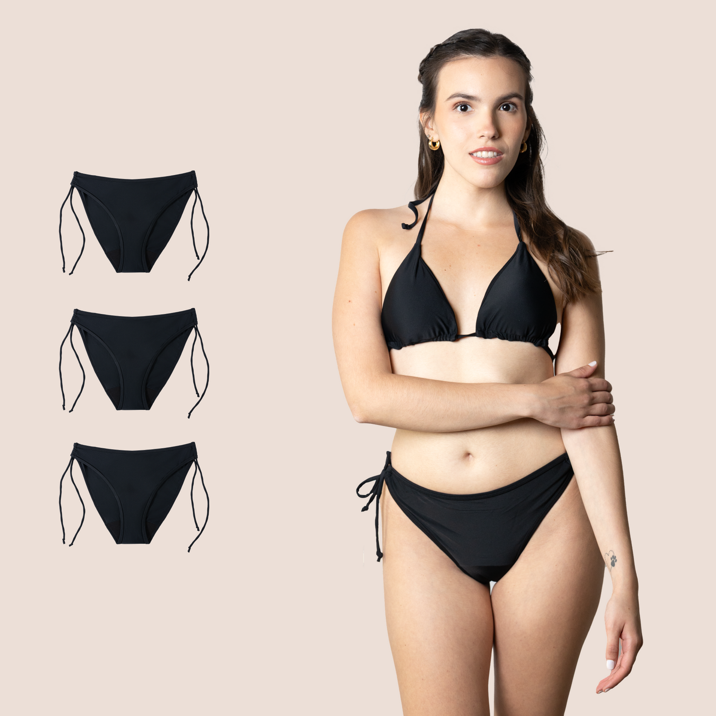 BIKINI MENSTRUAL PARA NIÑAS BRASILEÑO CON NUDO PACK 3