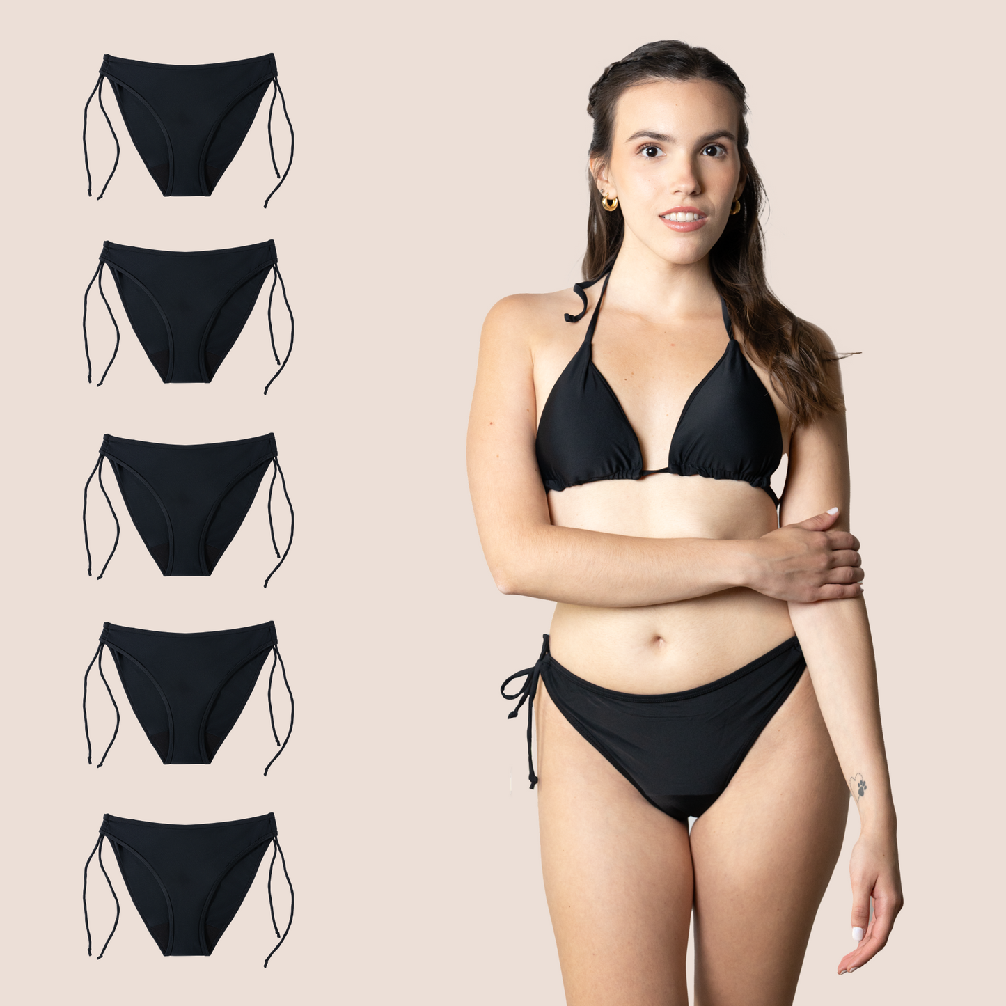 BIKINI MENSTRUAL PARA NIÑAS BRASILEÑO CON NUDO PACK 5