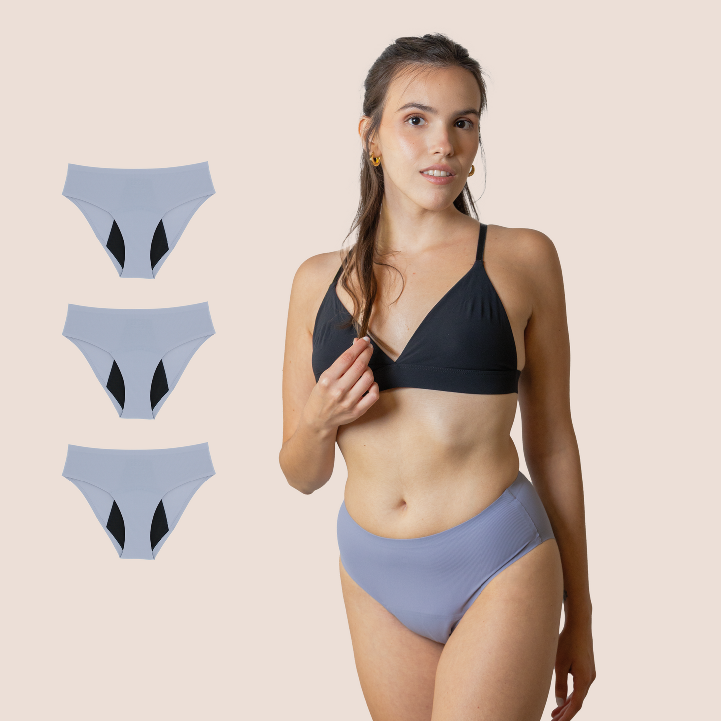 BRAGA TIRO ALTO SIN COSTURAS LAVANDA NINA PACK 3