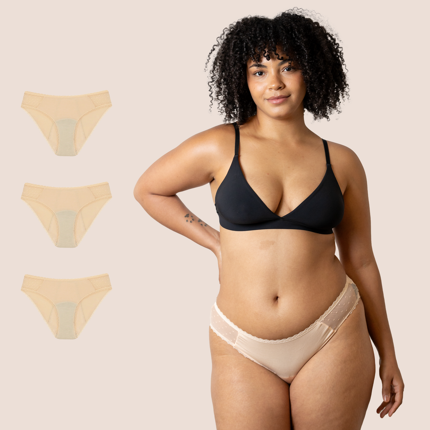 BRAGA CON TRANSPARENCIA BEIGE ADULTA PACK 3