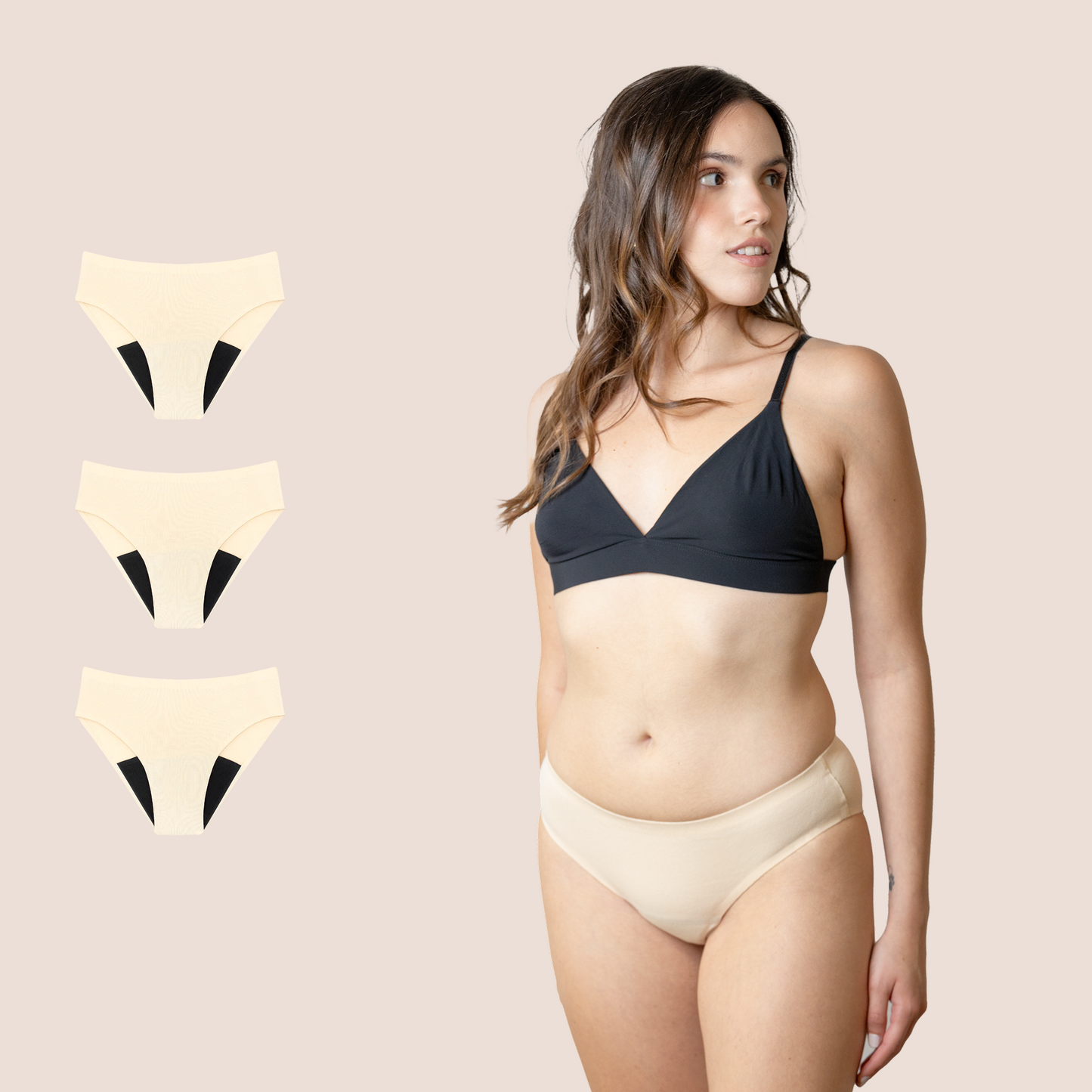BRAGA SIN COSTURAS BEIGE NINA pack 3