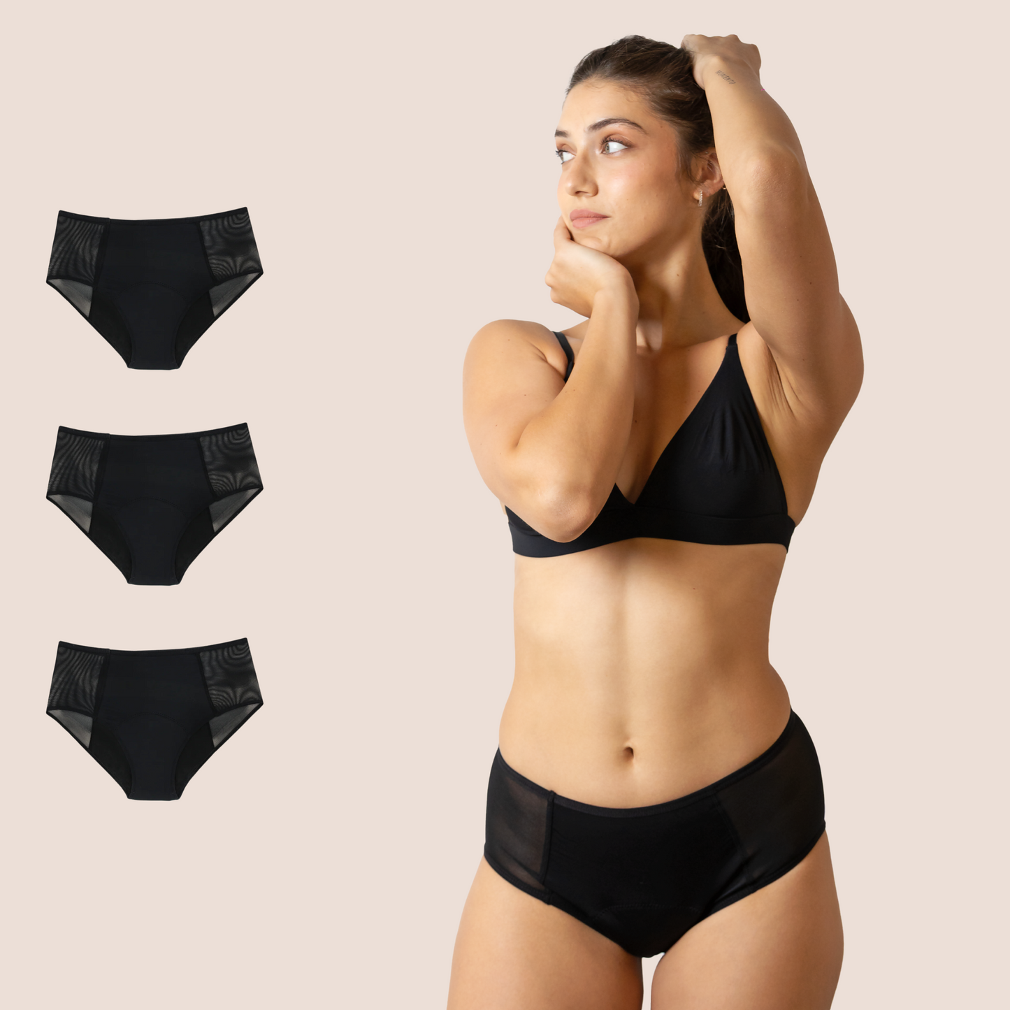 BRAGA TIRO ALTO CON TRANSPARENCIA NEGRA ADULTA PACK 3
