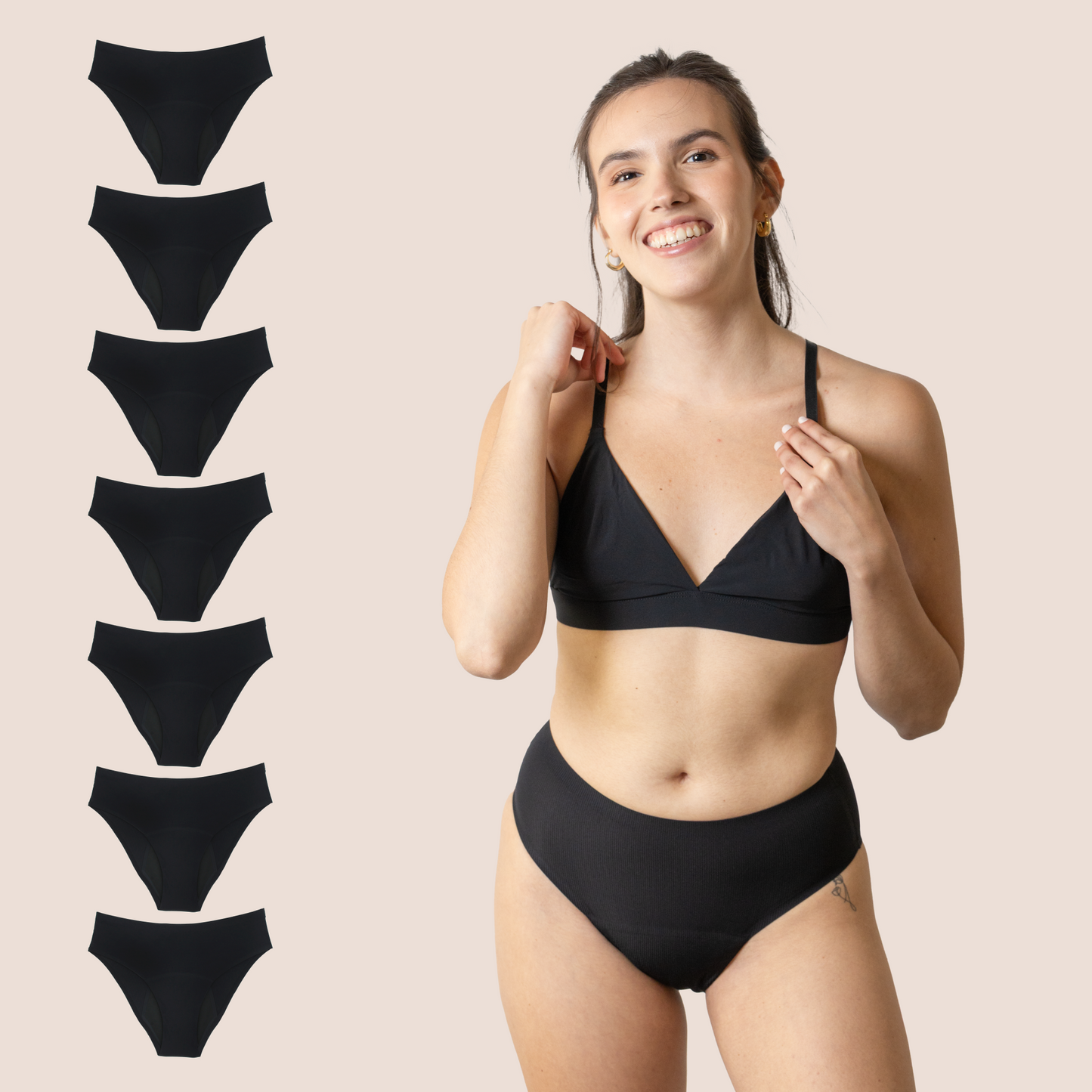 BRAGA TIRO ALTO SIN COSTURAS NEGRA NINA PACK 7