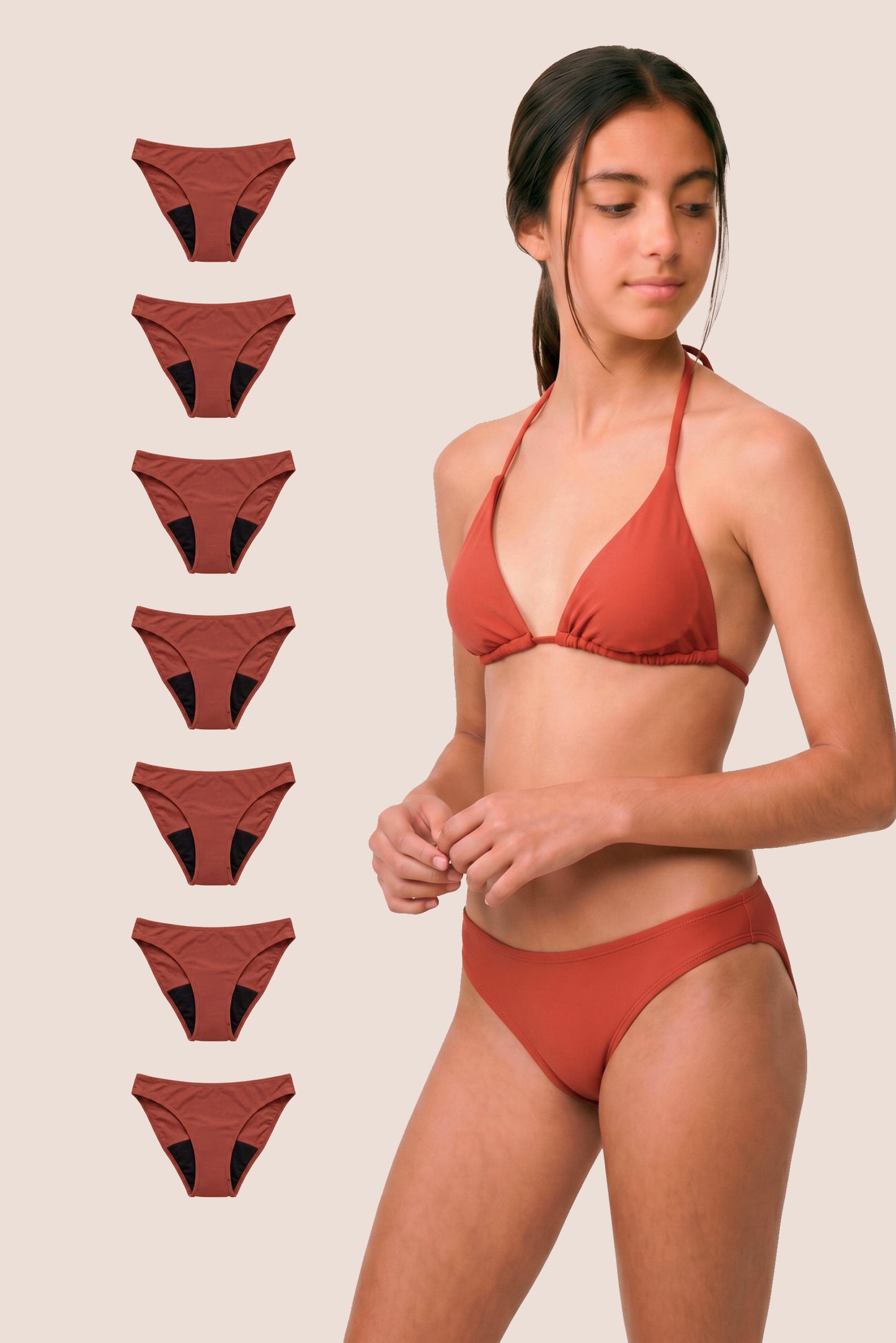 Bikini Menstrual Niña Coral Clasico Pack 7 General
