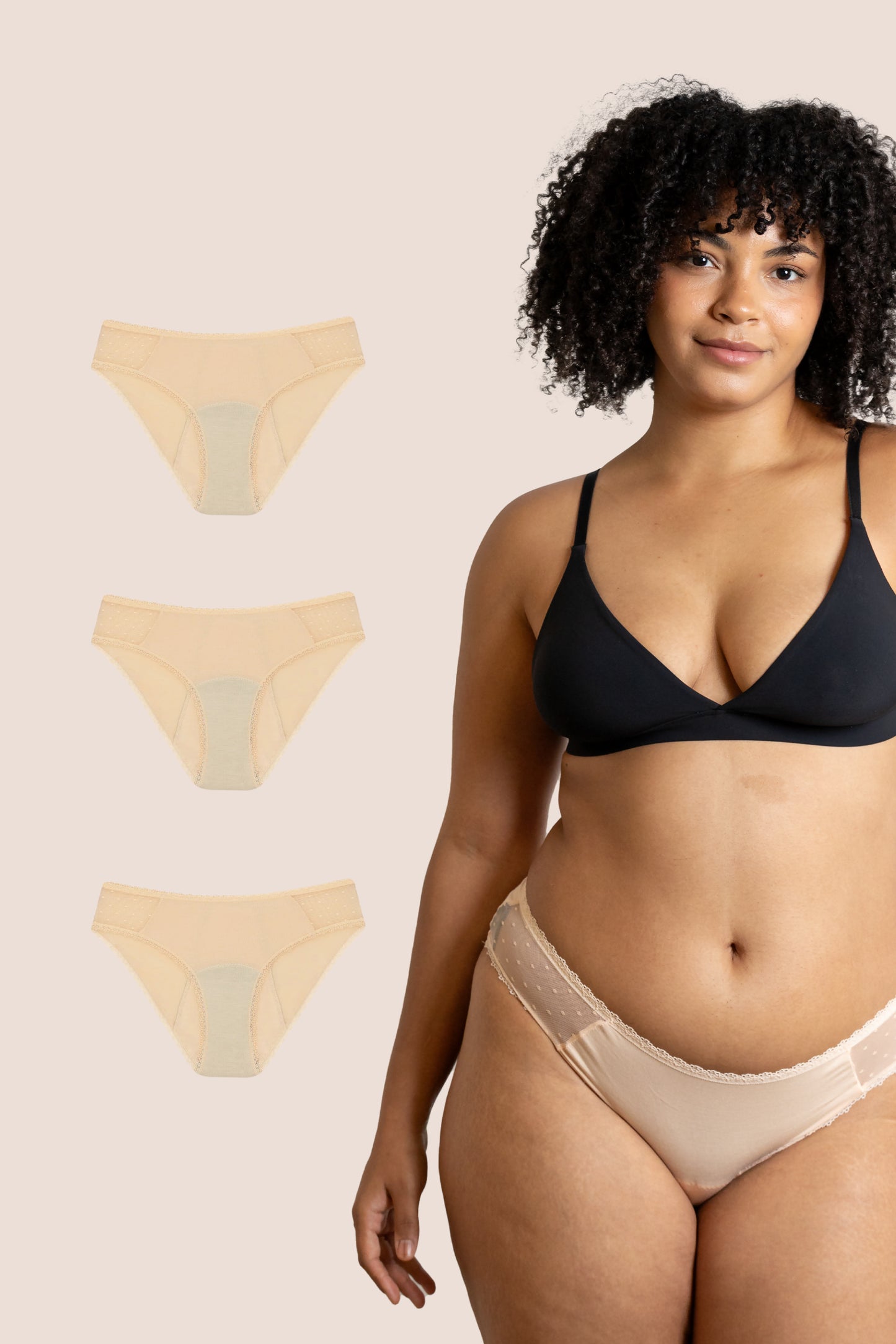BRAGA CON TRANSPARENCIA BEIGE ADULTA PACK 3