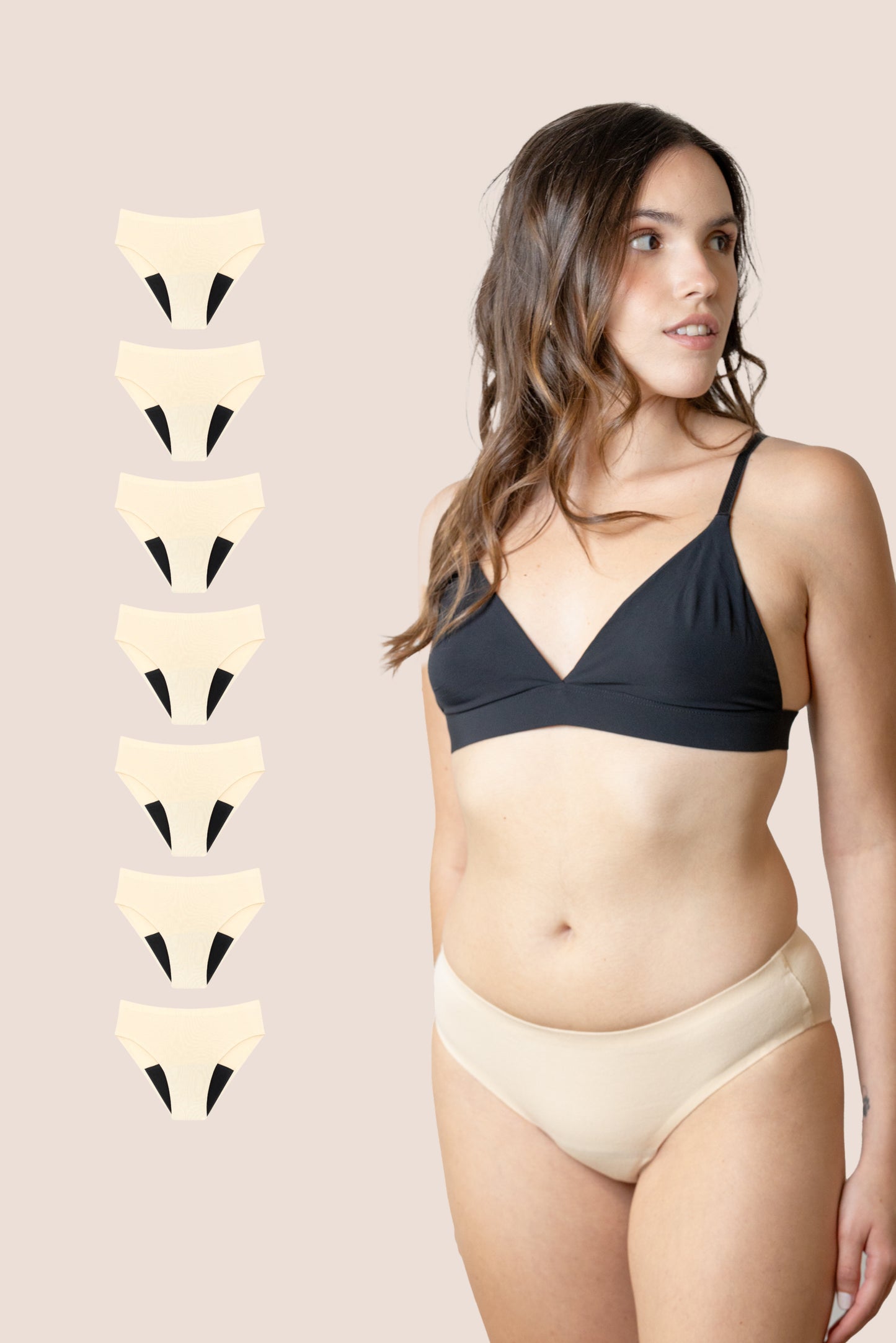 BRAGA SIN COSTURAS BEIGE NINA pack 7