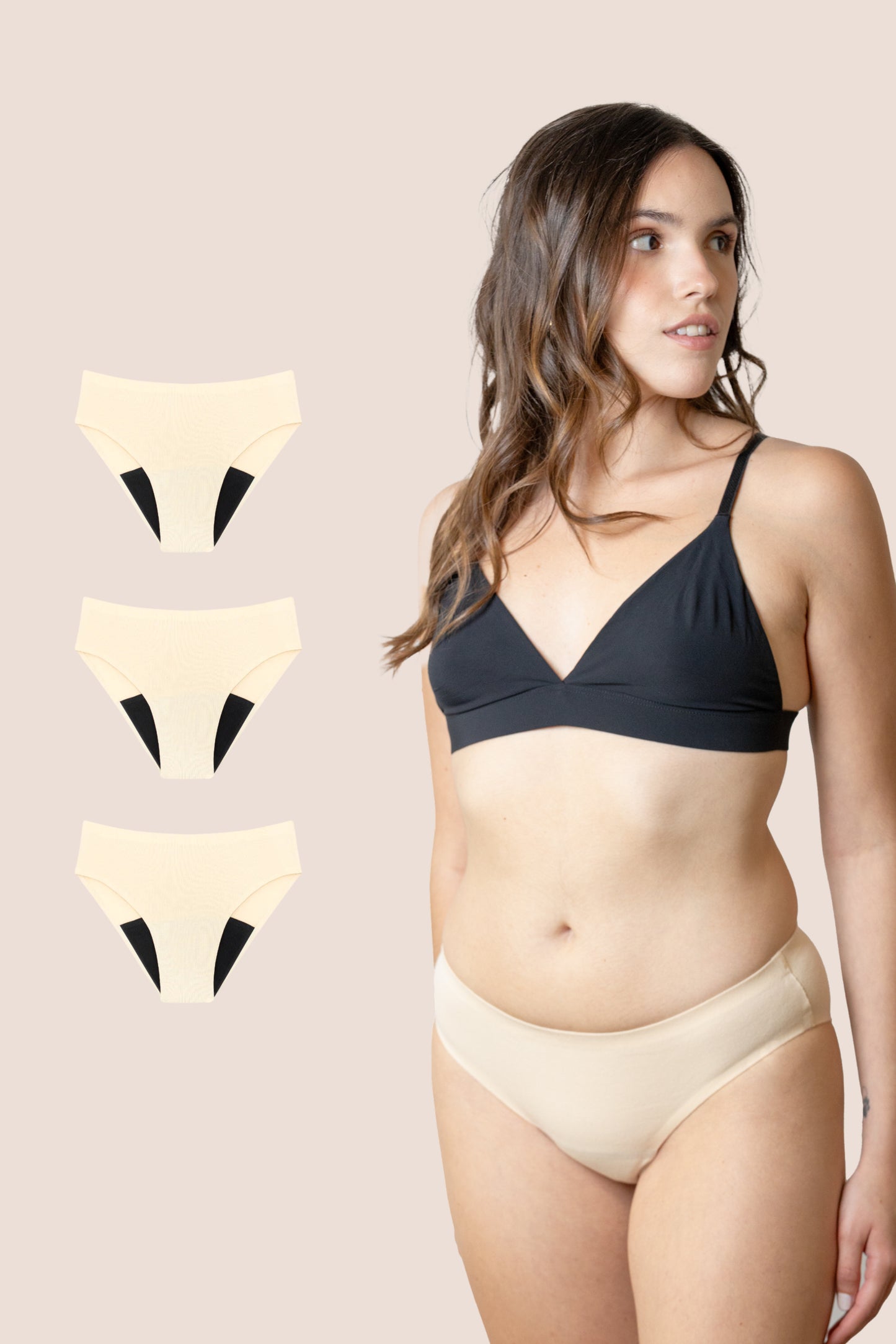 BRAGA SIN COSTURAS BEIGE NINA pack 3