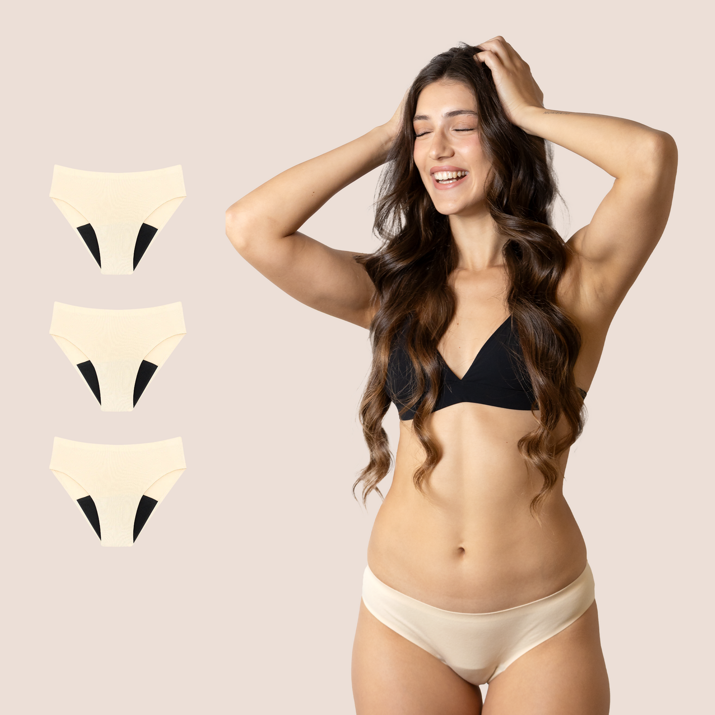 BRAGA SIN COSTURAS BEIGE ADULTA PACK 3