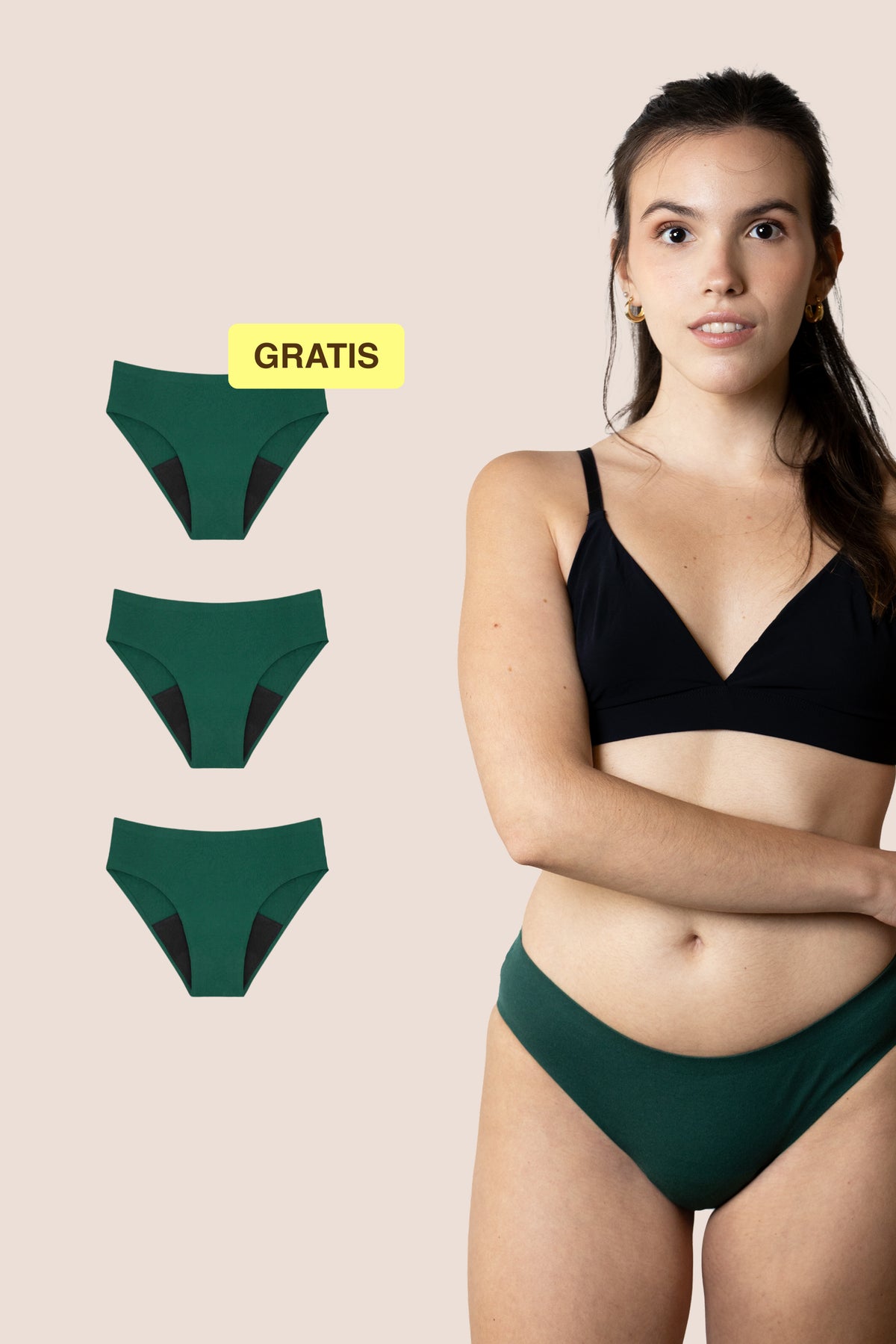 Bragas Menstruales para niñas | Sin Costuras | Verde