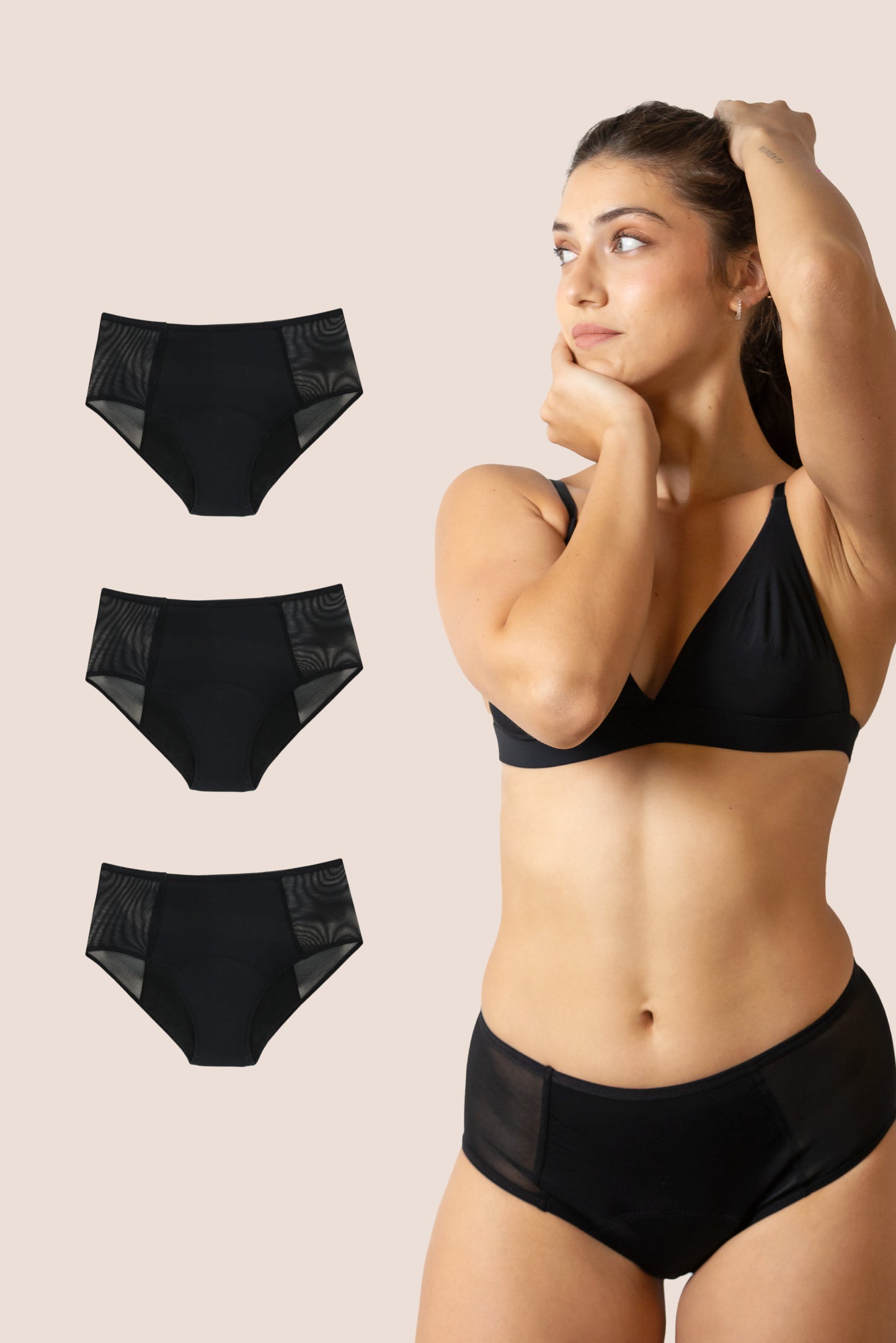 BRAGA TIRO ALTO CON TRANSPARENCIA NEGRA ADULTA PACK 3