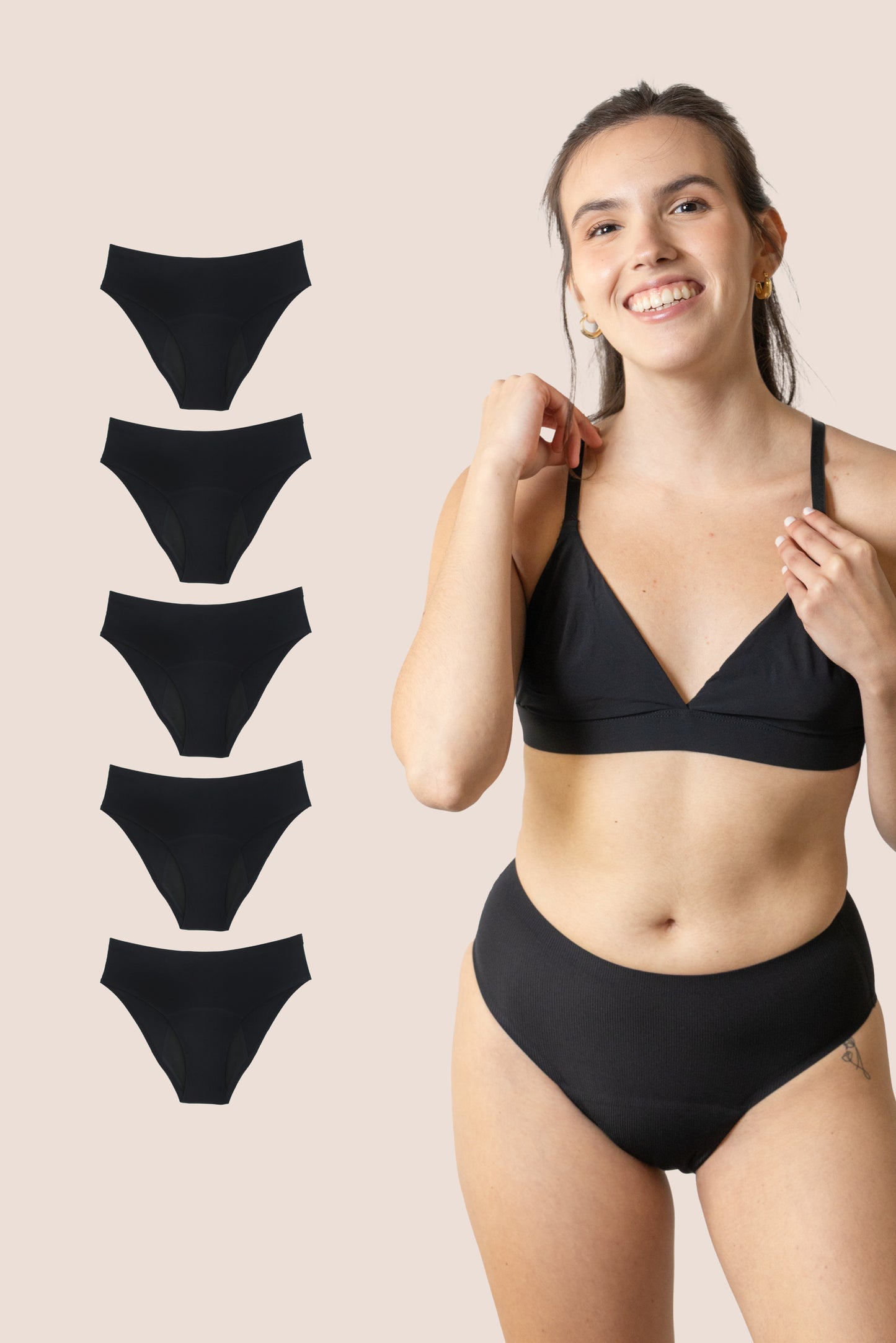 BRAGA TIRO ALTO SIN COSTURAS NEGRA NINA PACK 5