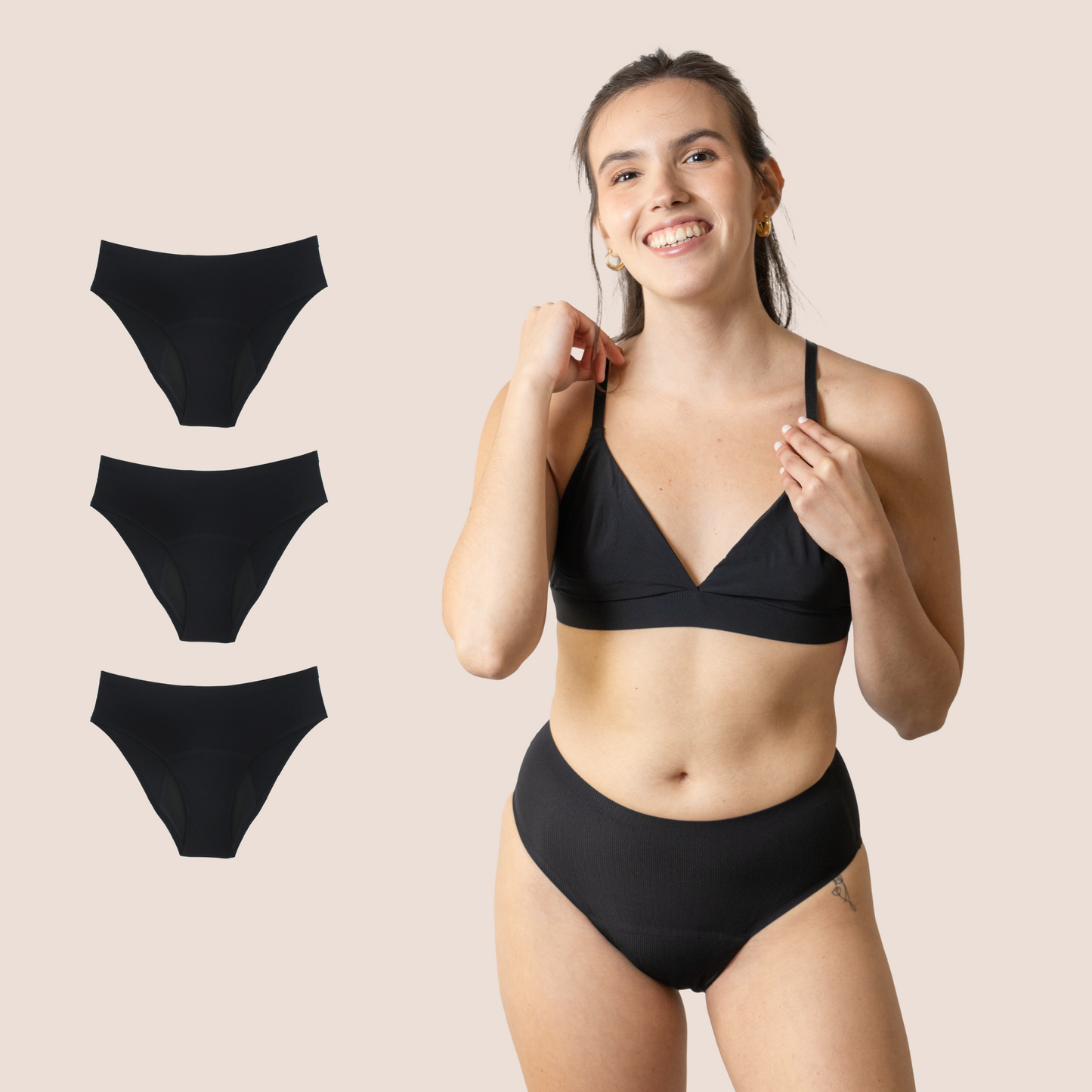BRAGA TIRO ALTO SIN COSTURAS NEGRA NINA PACK 3
