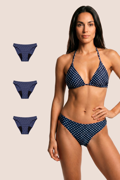 Bikini Menstrual Mujer Blue polka dot Clasico Pack 3 General