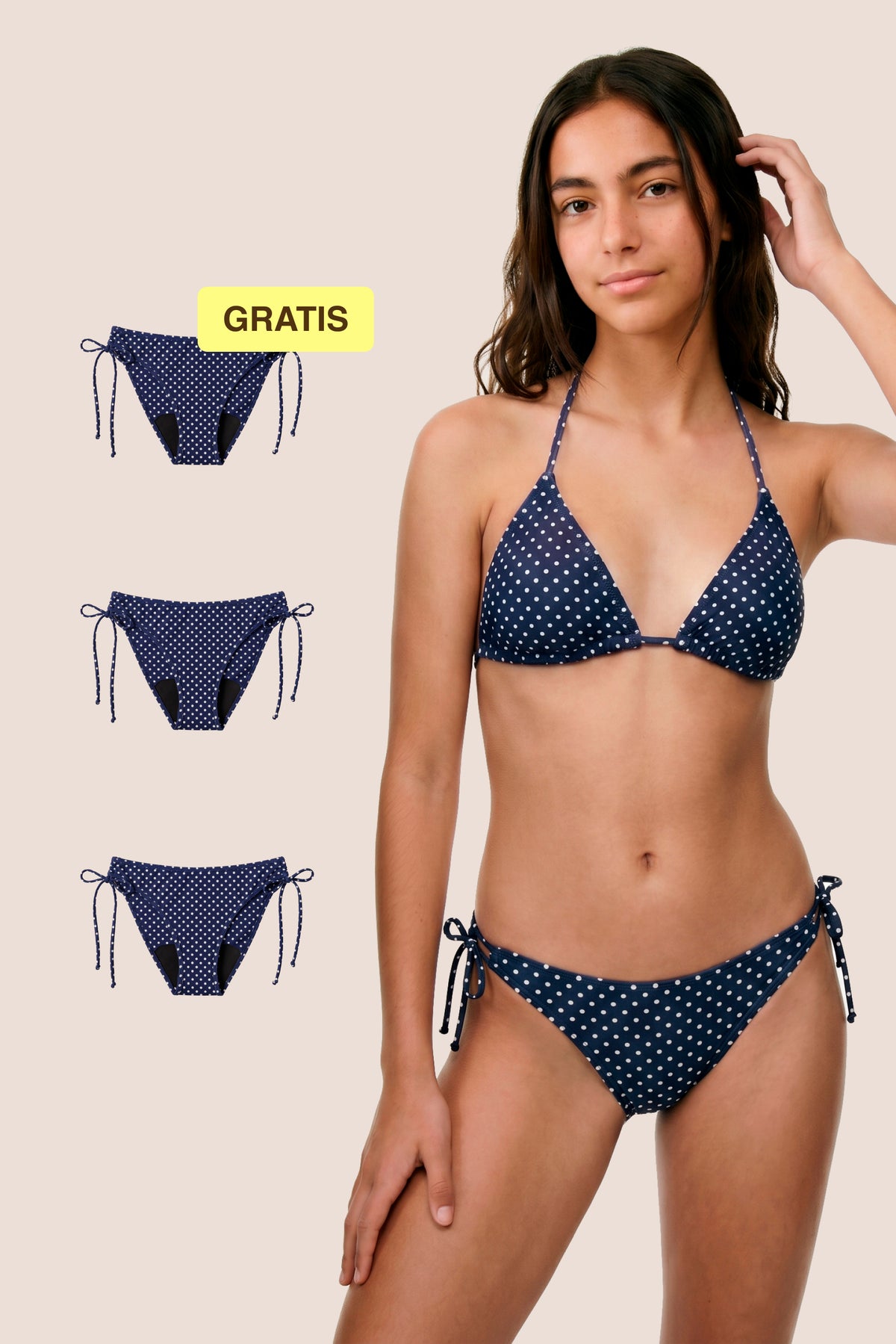 Bikini Menstrual para niñas | Brasileño con Nudo | Blue polka dot
