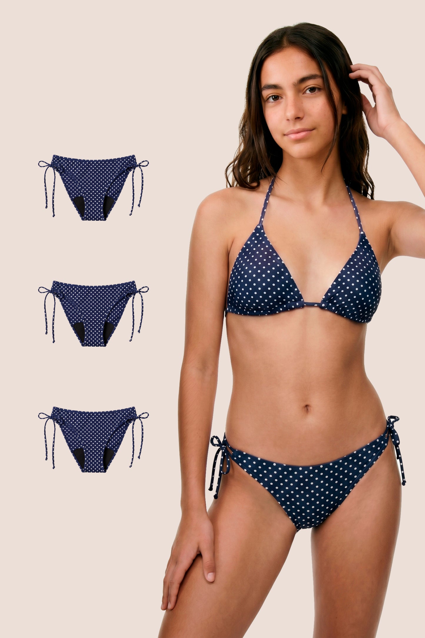 Bikini Menstrual Niña Blue polka dot Brasileño Pack 3 General