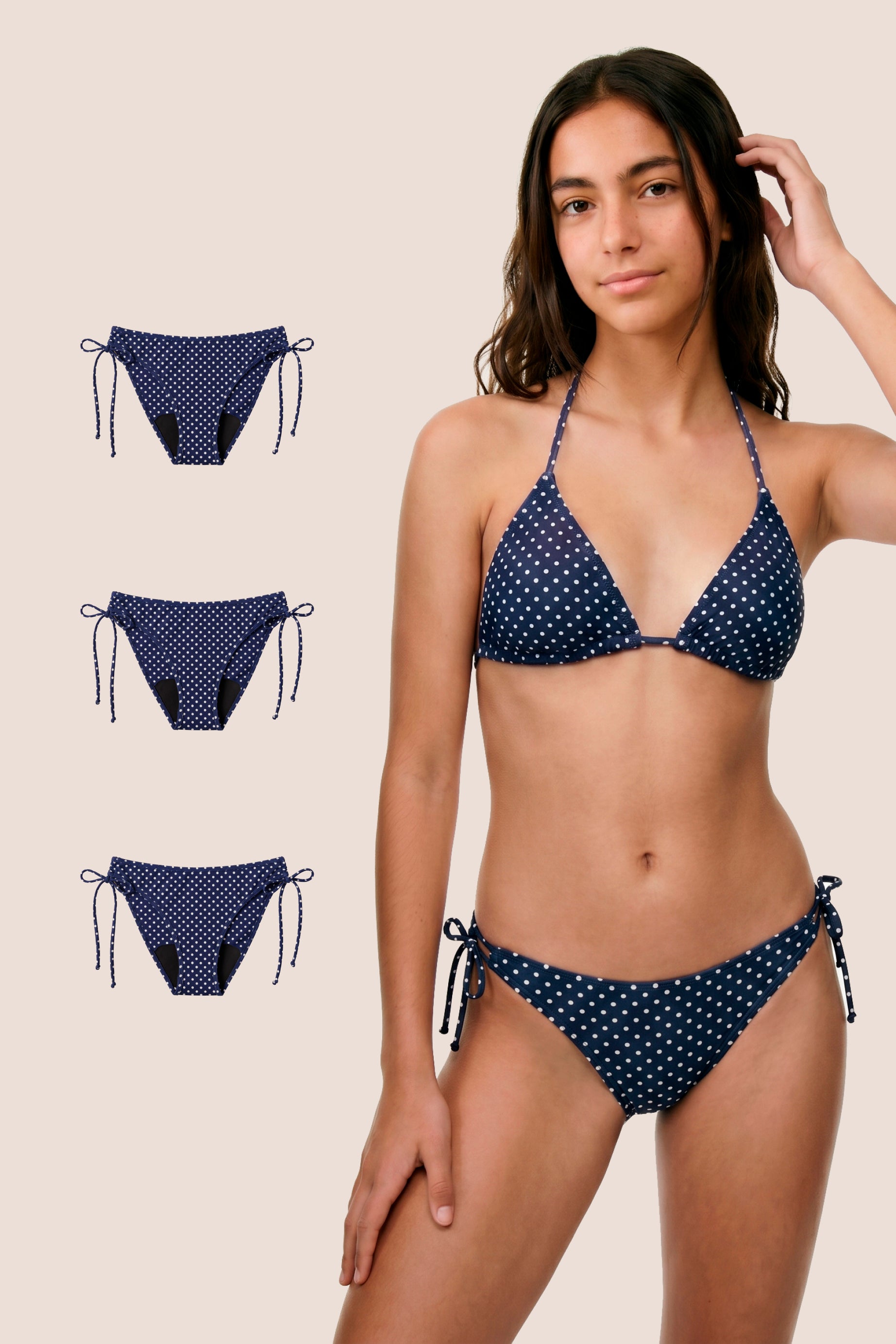 Bikini Menstrual Niña Blue polka dot Brasileño Pack 3 General