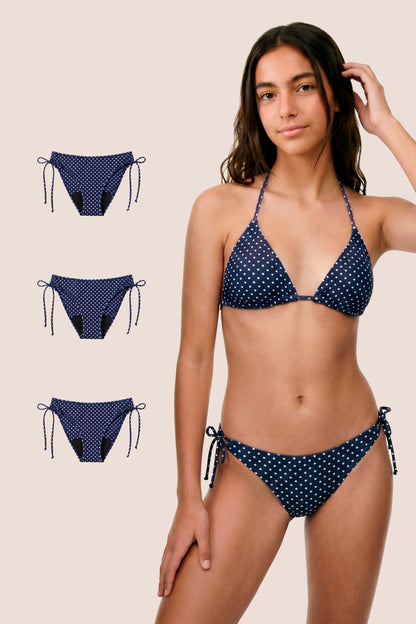Bikini Menstrual Niña Blue polka dot Brasileño Pack 3 General