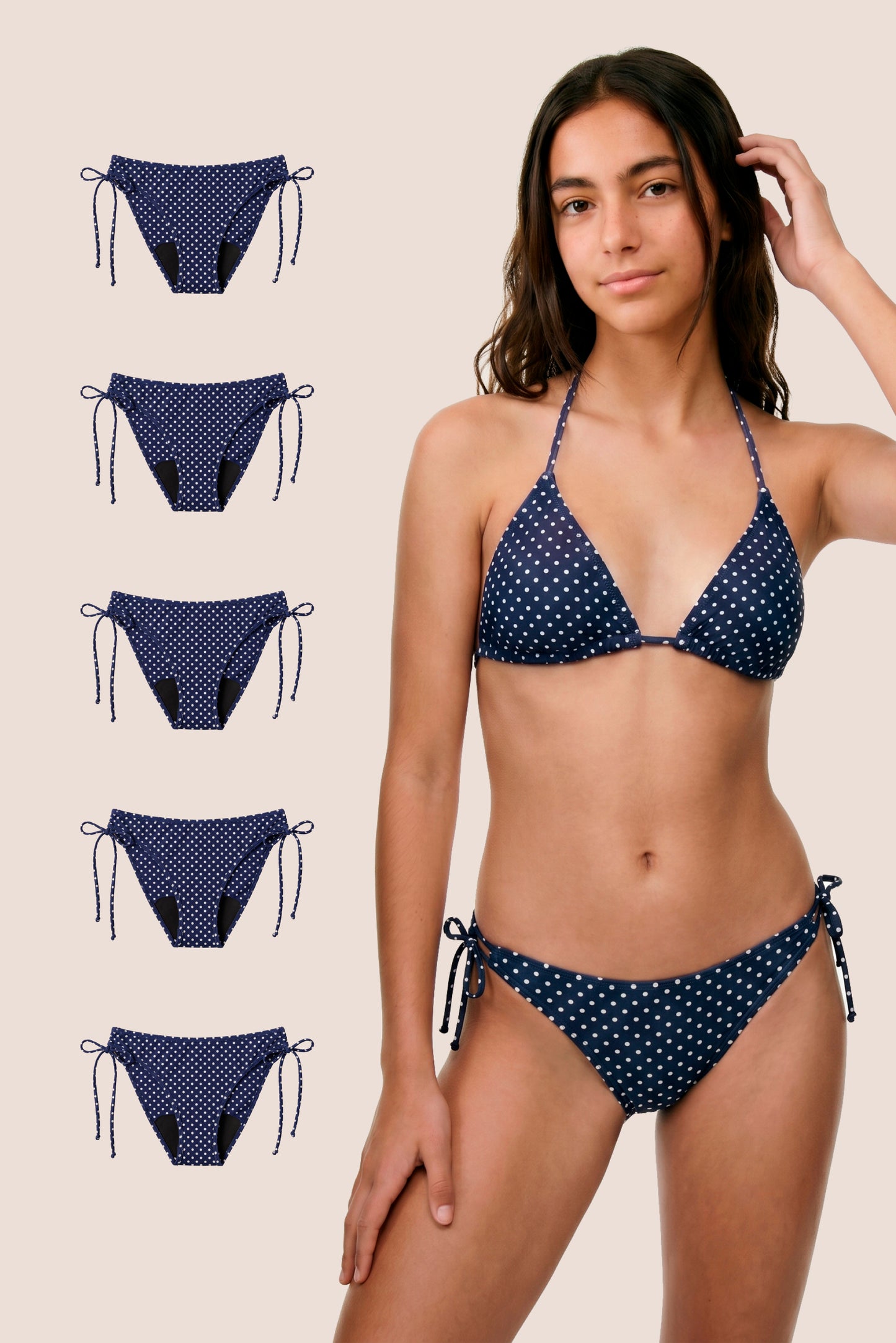 Bikini Menstrual Niña Blue polka dot Brasileño Pack 5 General