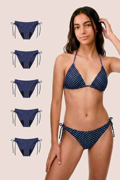 Bikini Menstrual Niña Blue polka dot Brasileño Pack 5 General