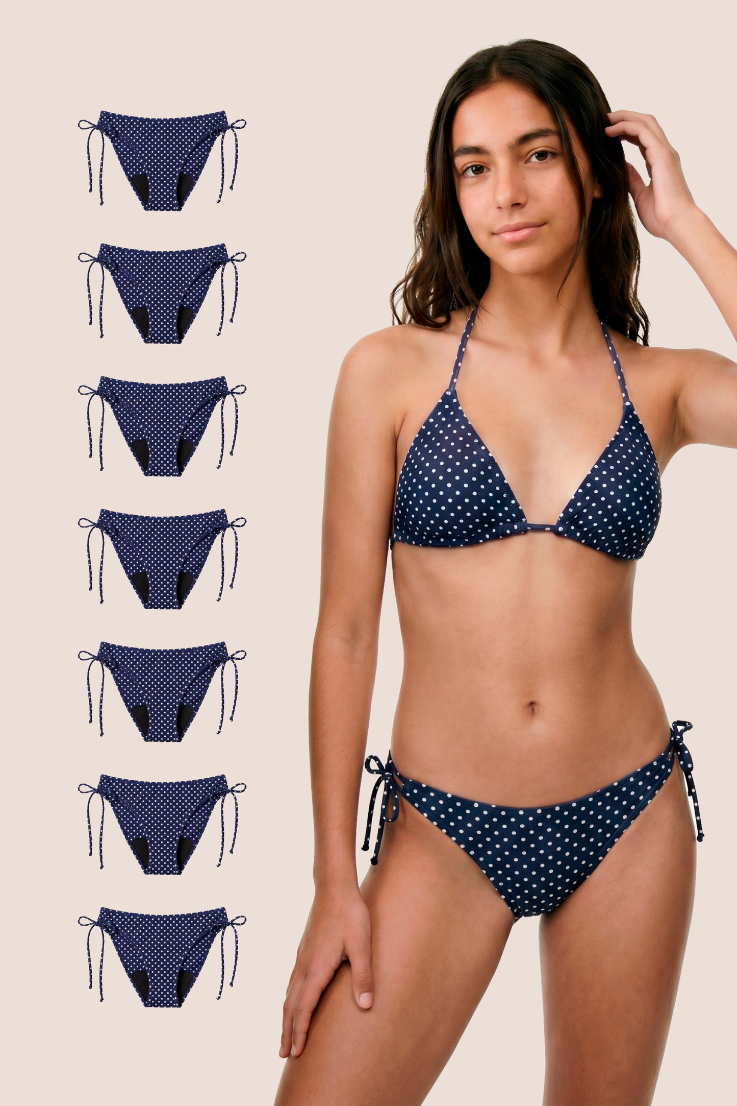 Bikini Menstrual Niña Blue polka dot Brasileño Pack 7 General