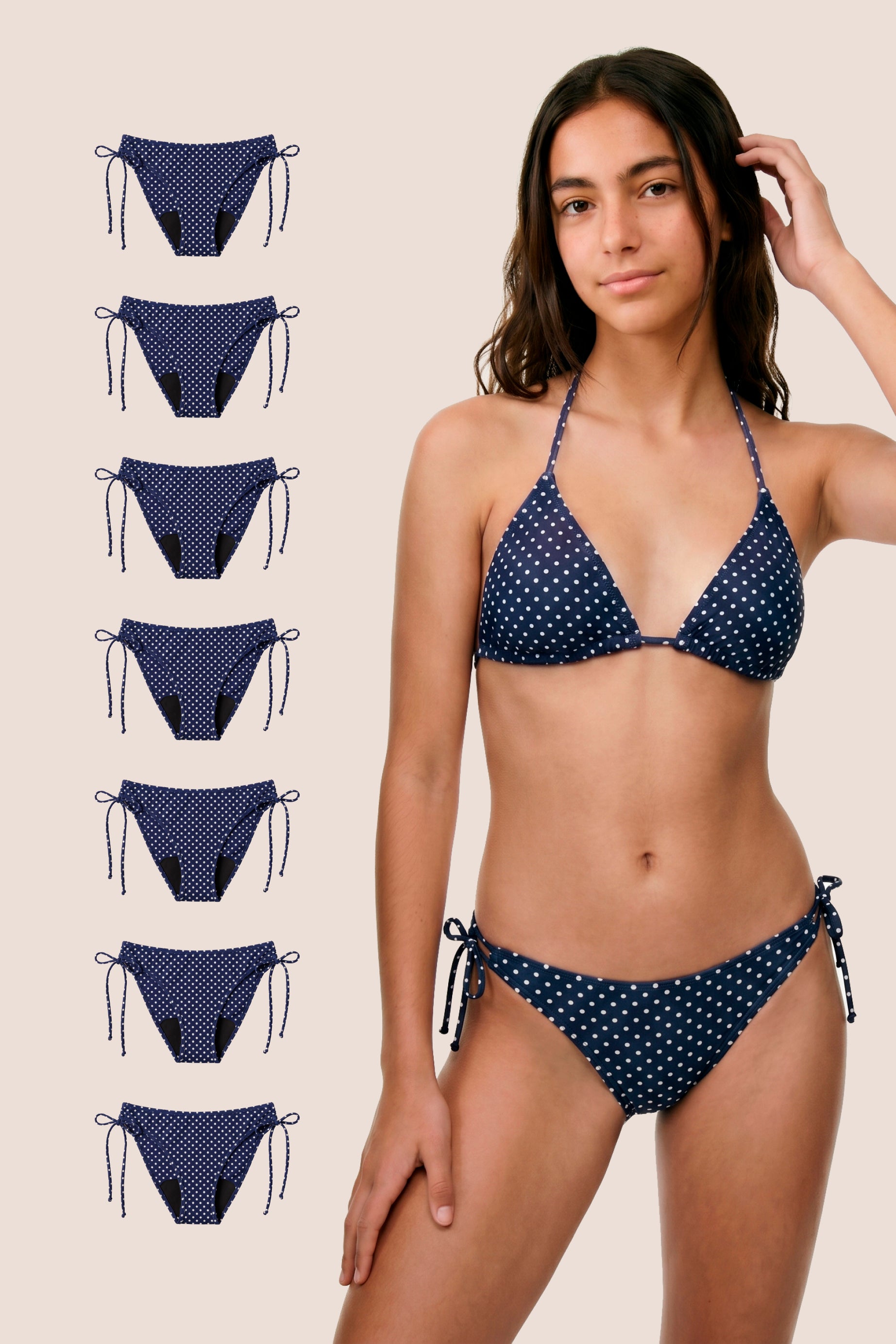 Bikini Menstrual Niña Blue polka dot Brasileño Pack 7 General