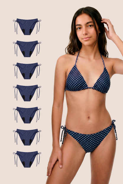 Bikini Menstrual Niña Blue polka dot Brasileño Pack 7 General