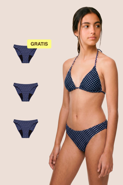 Bikini Menstrual para niñas | Clásico | Blue polka dot