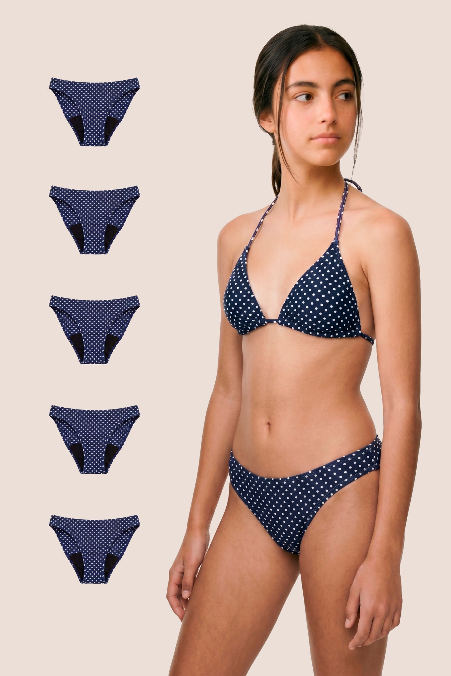 Bikini Menstrual Niña Blue polka dot Clasico Pack 5 