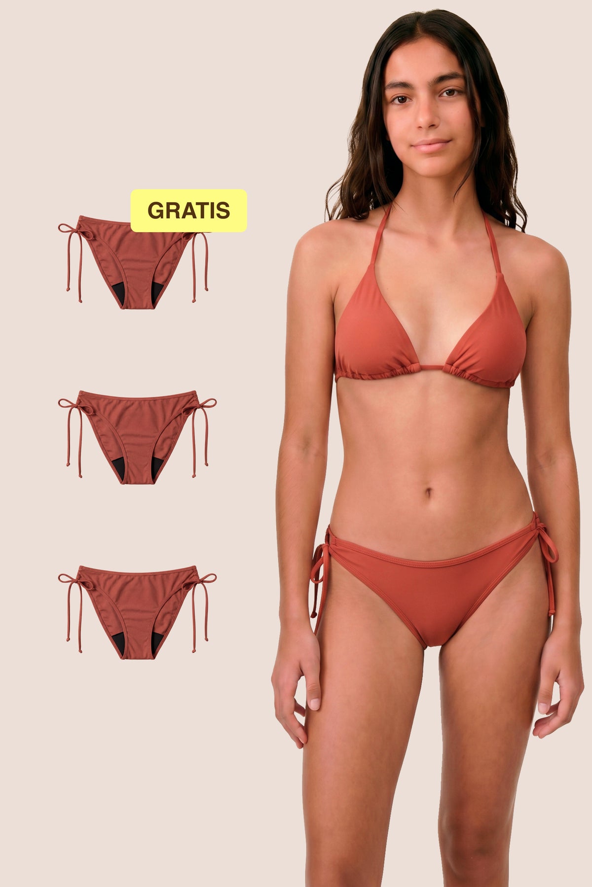 Bikini Menstrual para niñas | Brasileño con Nudo | Coral