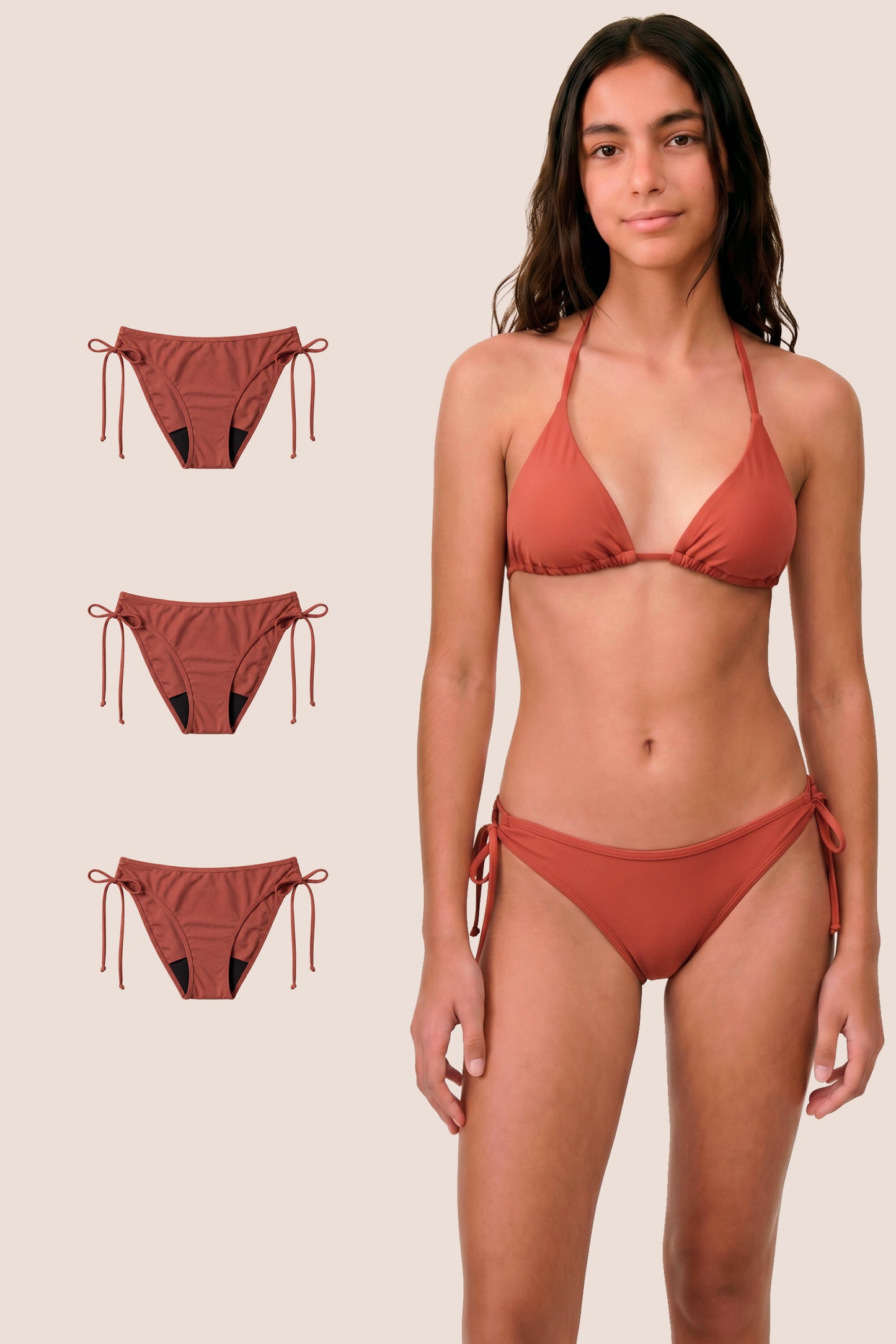 Bikini Menstrual Niña Coral Brasileño Pack 3 General