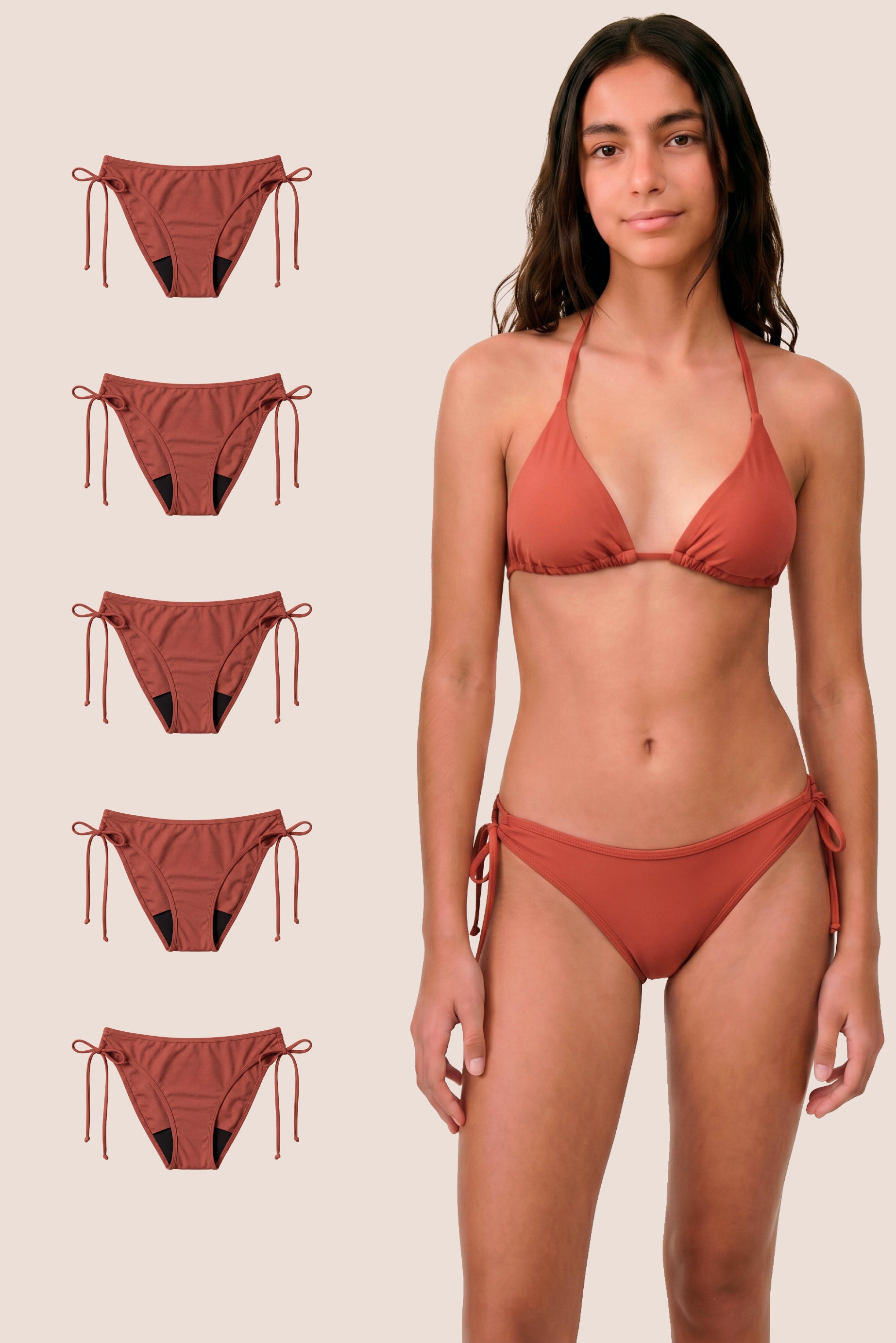 Bikini Menstrual Niña Coral Brasileño Pack 5 General