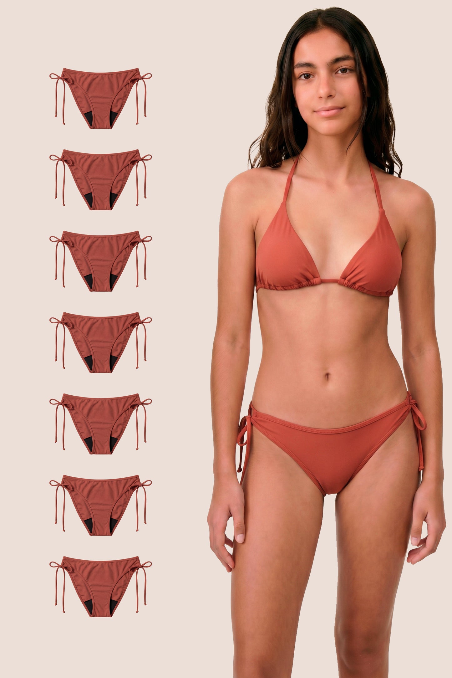 Bikini Menstrual Niña Coral Brasileño Pack 7 General