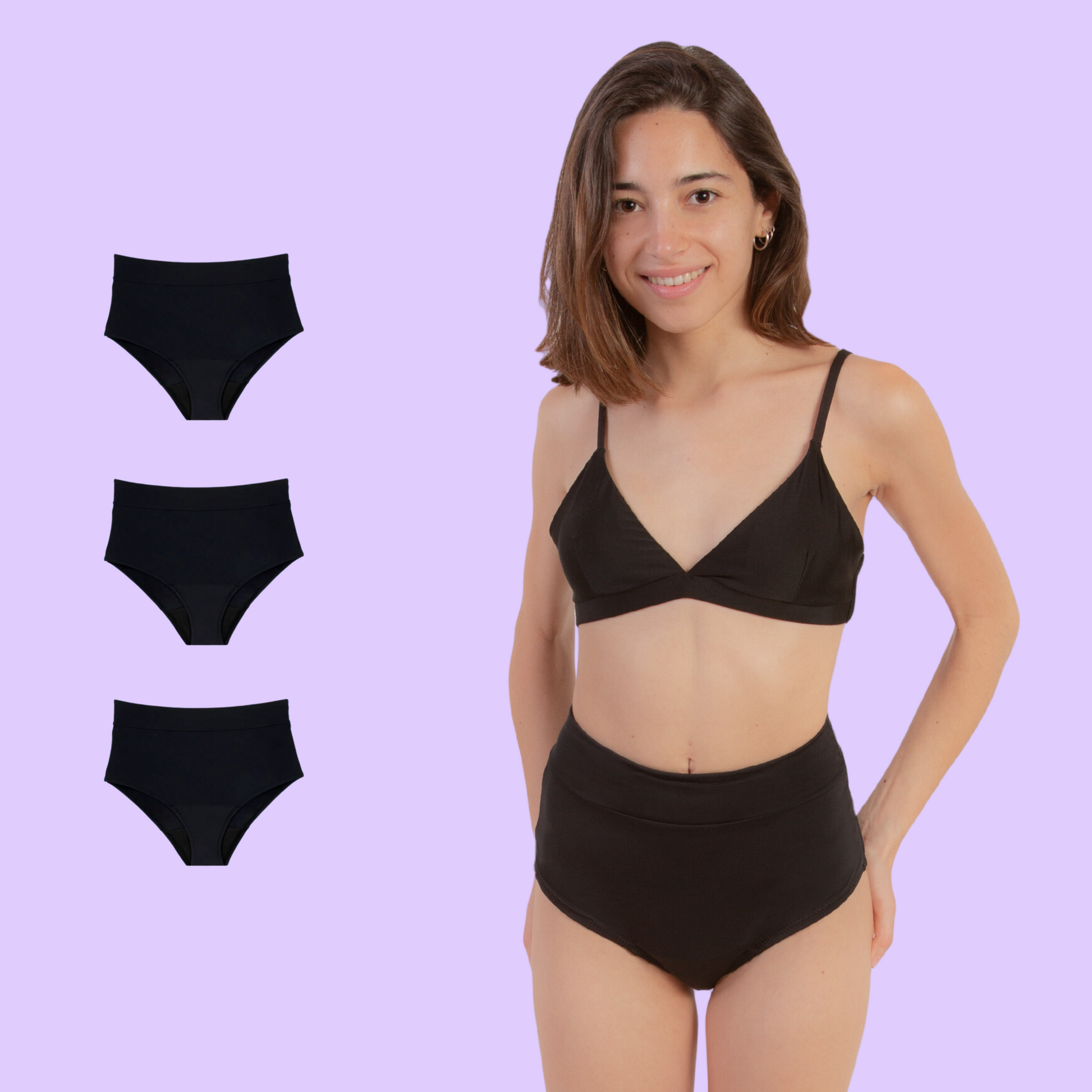 Bikini Menstrual para Niñas tiro alto pack 3
