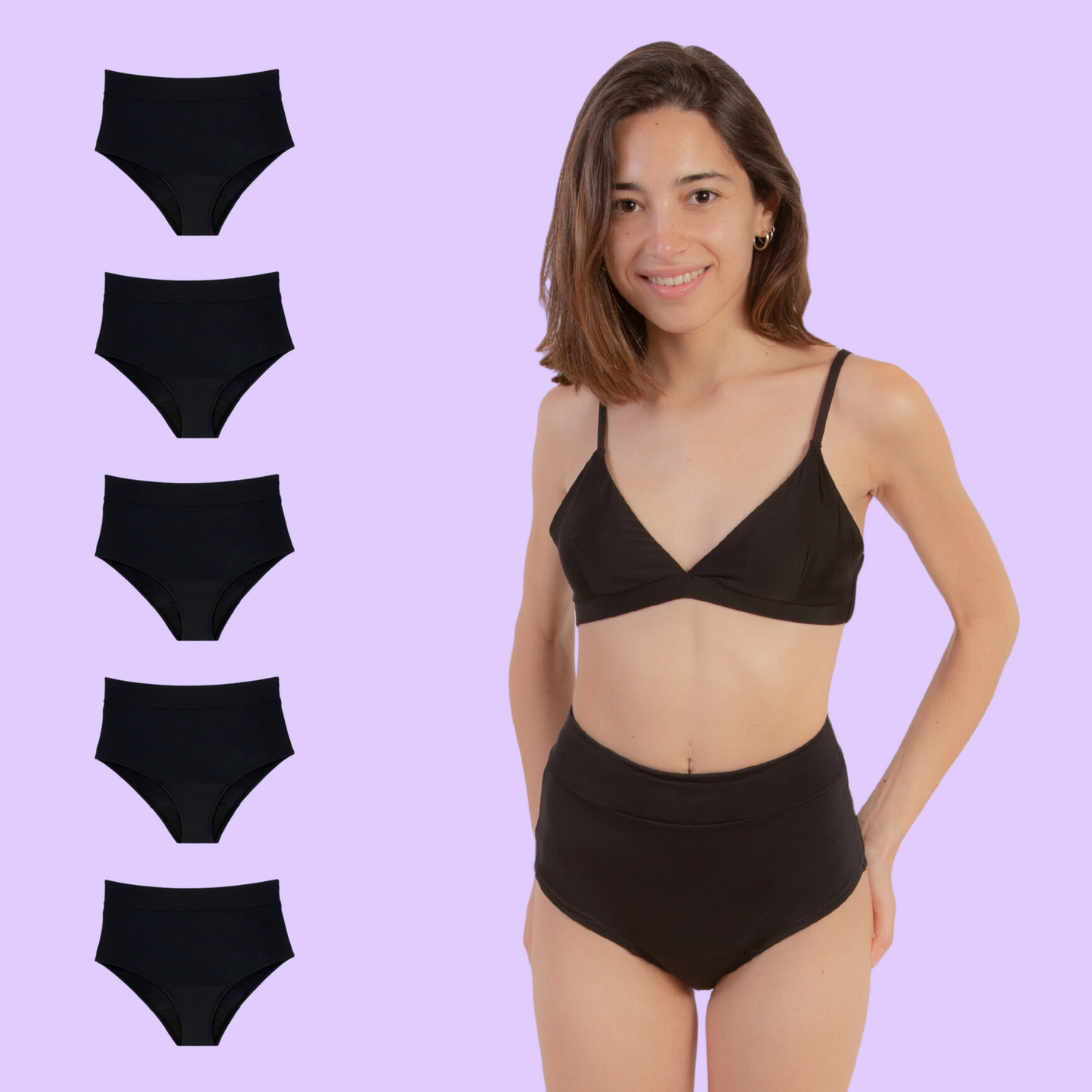 Bikini Menstrual para Niñas tiro alto pack 5