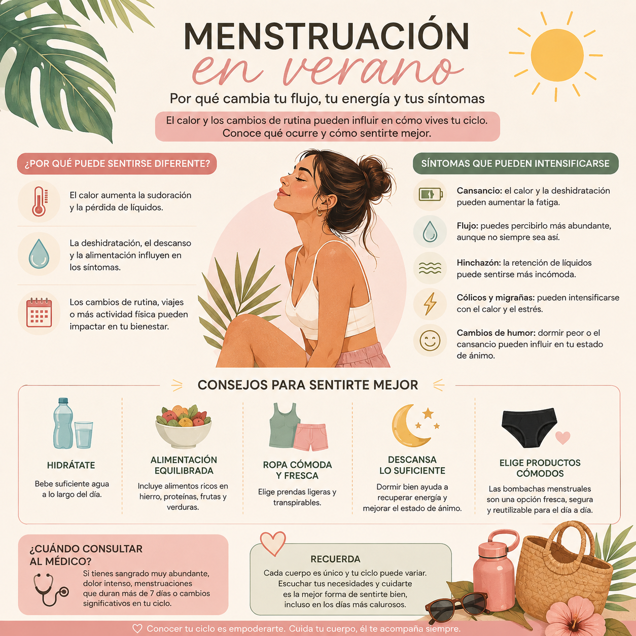 Infografía: Menstruación en verano: por qué cambia tu flujo, tu energía y tus síntomas